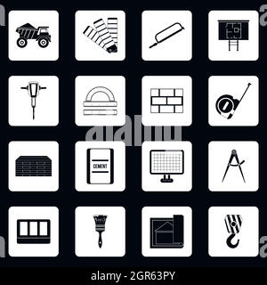 Building equipment icons set, simple style Stock Vector