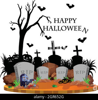 Halloween theme with zombie in graveyard Stock Vector