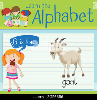 Alphabet Card For Children With The Letter G And A Goat