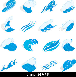 Water wave set, isometric 3d style Stock Vector