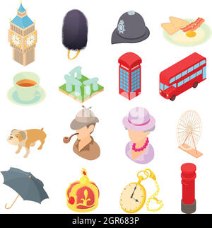 Great Britain icons set, isometric 3d style Stock Vector