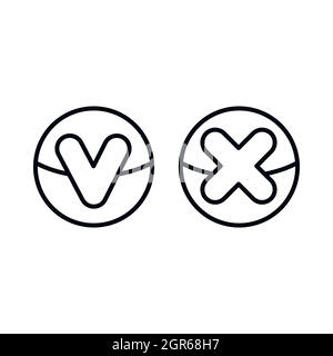 Yes No check marks icon, outline style Stock Vector