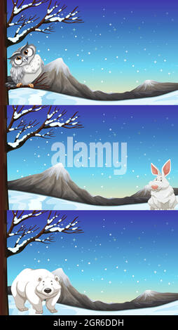 Wild animals in winter time Stock Vector