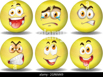 Yellow ball expressions emoticons Stock Vector