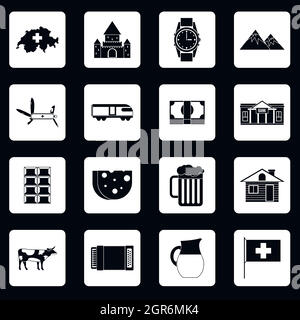 Switzerland icons set, simple style Stock Vector