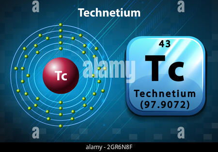 Symbol and electron diagram for Technetium Stock Vector