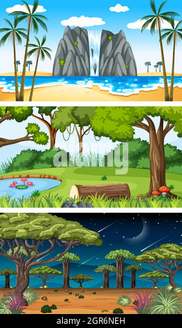 Set of different nature horizontal scenes Stock Vector