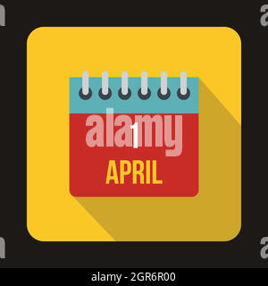 April 1, April Fools Day calendar icon, flat style Stock Vector