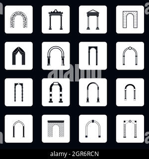 Arch icons set in simple style Stock Vector