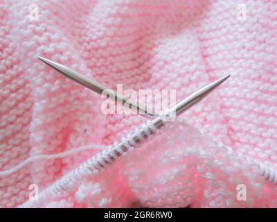 Knitting Project - Baby Blanket in Progress Stock Photo