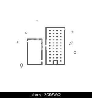 Housing area simple vector line icon. Building symbol, pictogram, sign isolated on white background. Editable stroke. Adjust line weight. Stock Vector