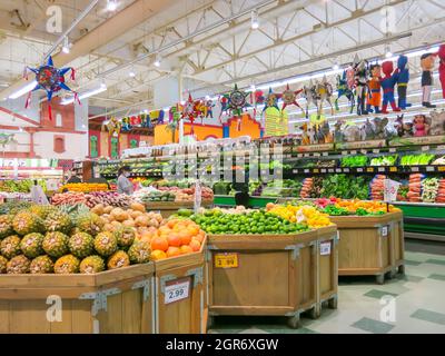 Produce Aisle of Latin American Supermarket Stock Photo