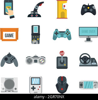 Video game icons set, flat style Stock Vector
