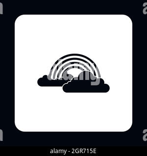 Clouds and rainbow icon, simple style Stock Vector