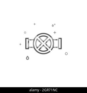 Round valve on pipe simple vector line icon. Plumbing symbol, pictogram, sign isolated on white background. Editable stroke. Adjust line weight. Stock Vector
