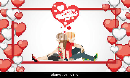 Valentine theme with love couple and red hearts Stock Vector
