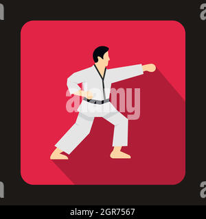 Karate fighter icon, flat style Stock Vector