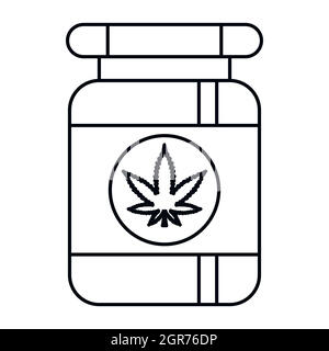 Bottle with medical marijuana icon, outline style Stock Vector