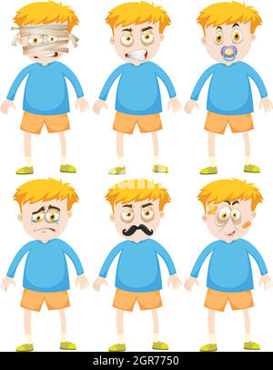 Boy with different faces and emotions Stock Vector