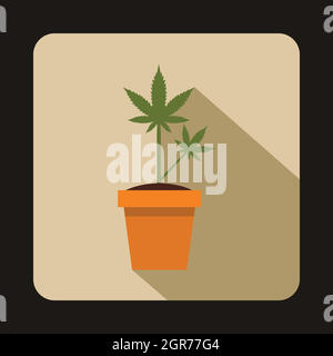 Cannabis plant in a pot icon, flat style Stock Vector