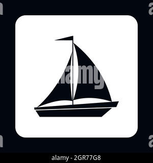 Boat with flag on mast icon, simple style Stock Vector