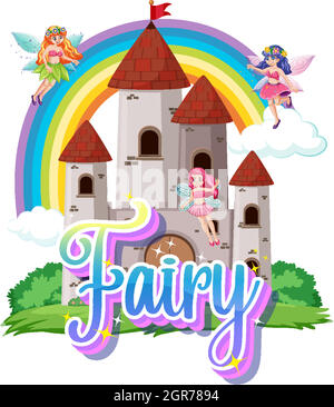 Fairy logo with little fairies on white background Stock Vector