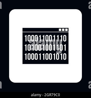 Binary code on screen icon, simple style Stock Vector