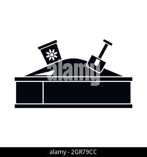 Sandbox with bucket and shovel icon, simple style Stock Vector