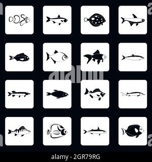 Fish icons set in simple style Stock Vector