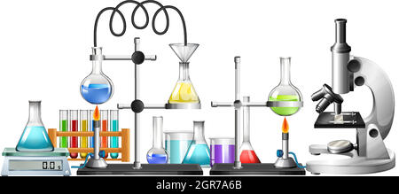 Science equipments on white background Stock Vector