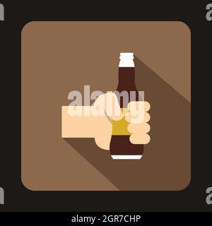 Hand holding beer bottle icon, flat style Stock Vector