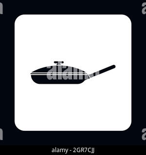 Black frying pan with lid icon, simple style Stock Vector