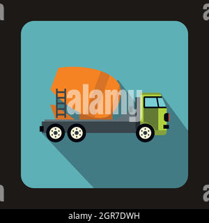 Concrete mixer truck icon, flat style Stock Vector