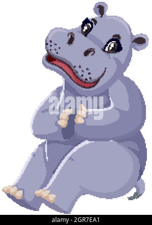 Cute hippo sitting on white background Stock Vector