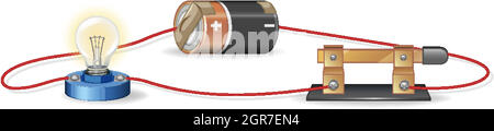 Diagram showing electric circuit with battery and lightbulb Stock Vector