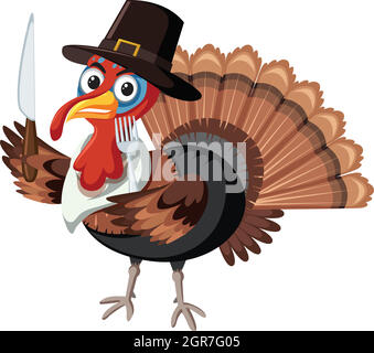 A turkey character on white background Stock Vector