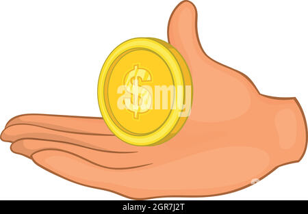 Hand with coin icon, cartoon style Stock Vector