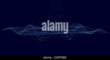 Water splash of blue particles with glowing lights on a dark background. Vector illustration. Stock Vector