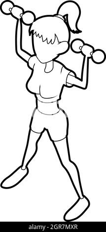 Girl with dumbbells training icon, outline style Stock Vector