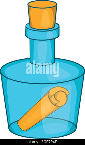 Bottle with letter icon, cartoon style Stock Vector