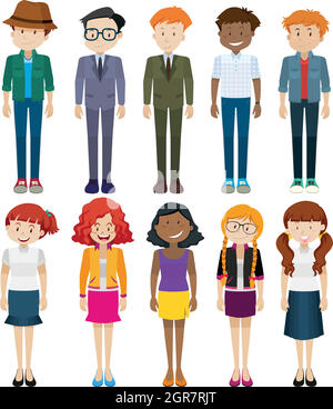 Men and women in different costumes Stock Vector