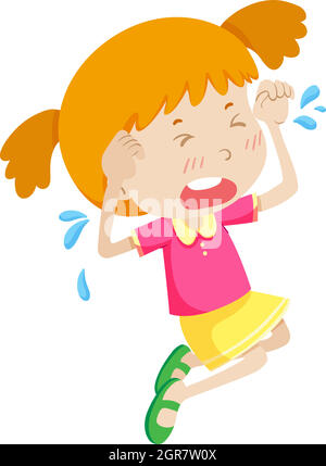 Little girl in pink crying Stock Vector