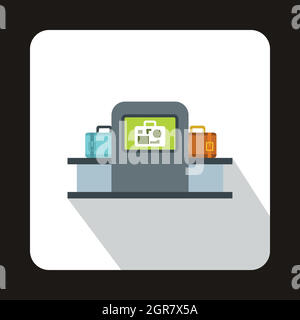 Airport baggage security scanner icon, flat style Stock Vector