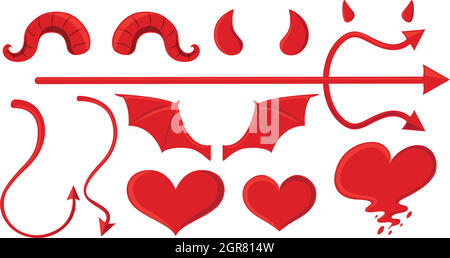 Angel and devil elements in red Stock Vector