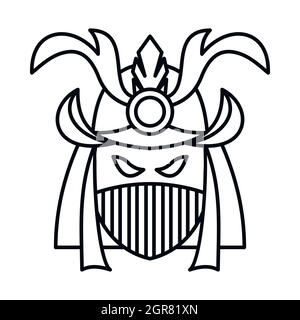 Japanese samurai mask icon, outline style Stock Vector