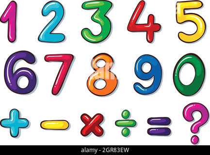 Colourful numbers and mathematical operations Stock Vector