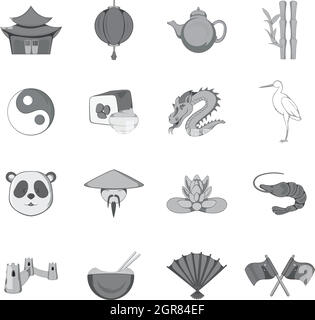 China icons set, black monochrome style Stock Vector