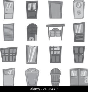 Door icons set in black monochrome style Stock Vector