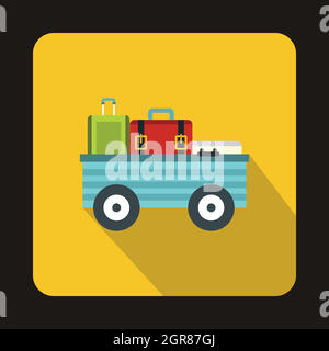 Luggage cart with suitcases icon, flat style Stock Vector