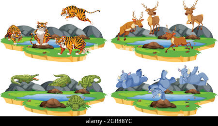 Set of animals in different poses Stock Vector